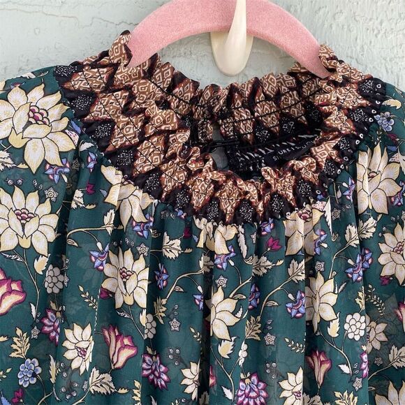 Signature Studio XL Cottagecore Floral Midi Dress Long Sleeve Smocked Neck - Picture 5 of 11